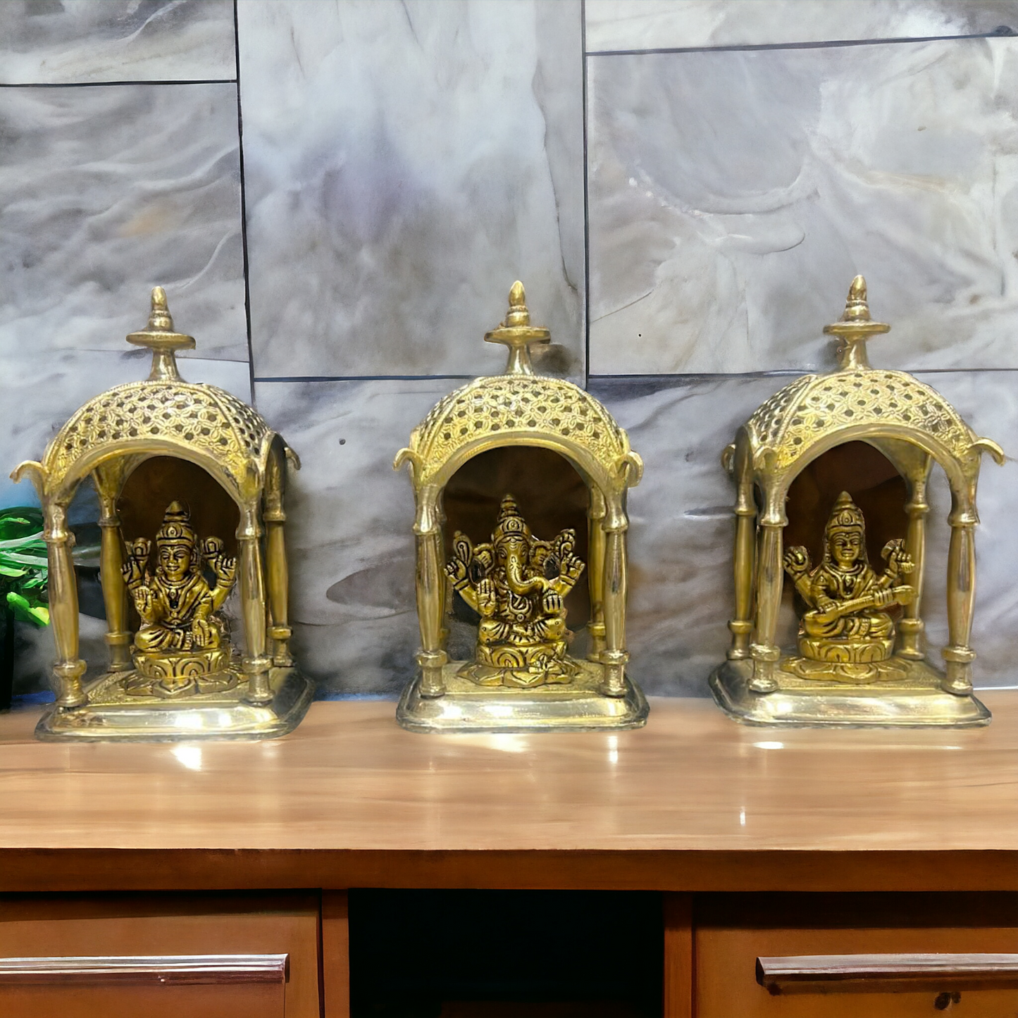 Solid Brass Lakshmi Ganesh Saraswati idol - 7 inches Nikuressence