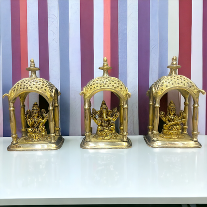 Solid Brass Lakshmi Ganesh Saraswati idol - 7 inches Nikuressence