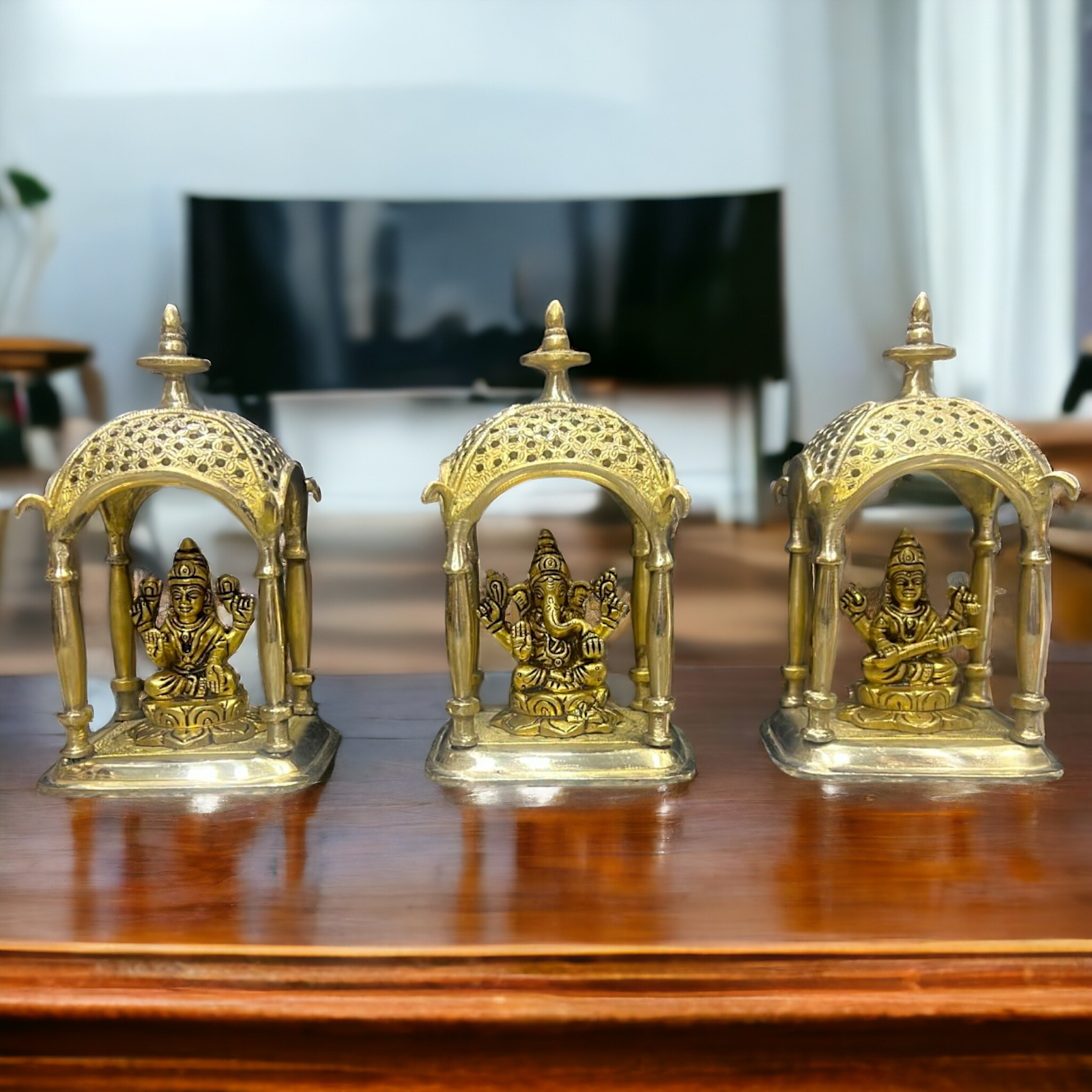 Solid Brass Lakshmi Ganesh Saraswati idol - 7 inches Nikuressence