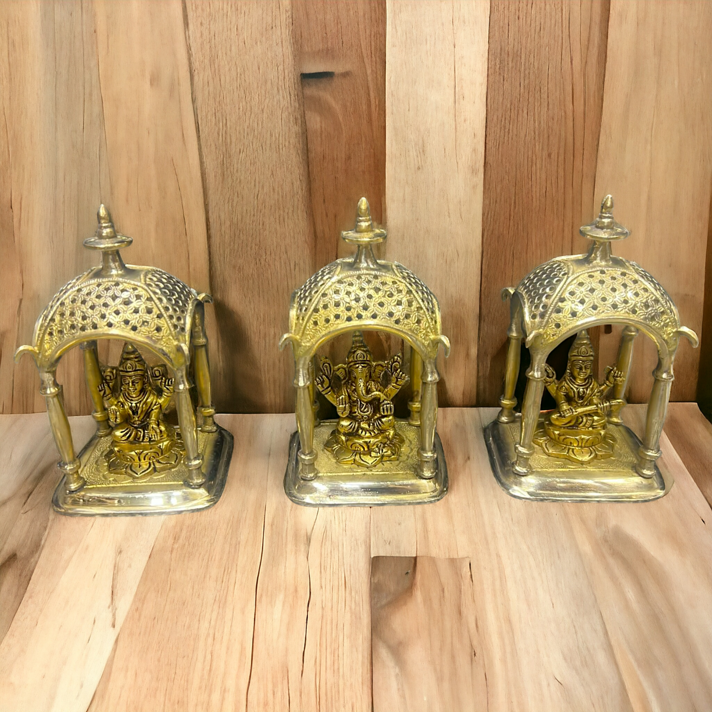 Solid Brass Lakshmi Ganesh Saraswati idol - 7 inches Nikuressence