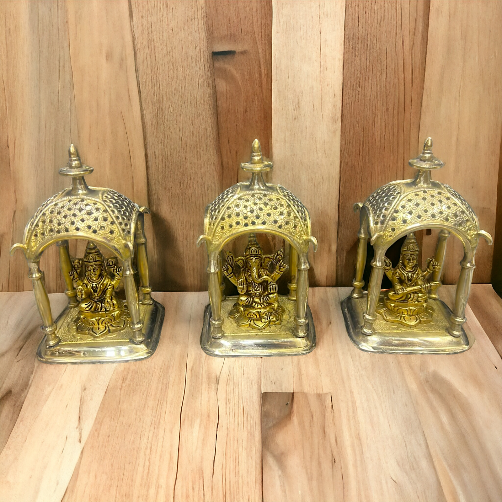 Solid Brass Lakshmi Ganesh Saraswati idol - 7 inches Nikuressence