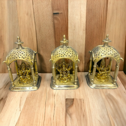 Solid Brass Lakshmi Ganesh Saraswati idol - 7 inches Nikuressence