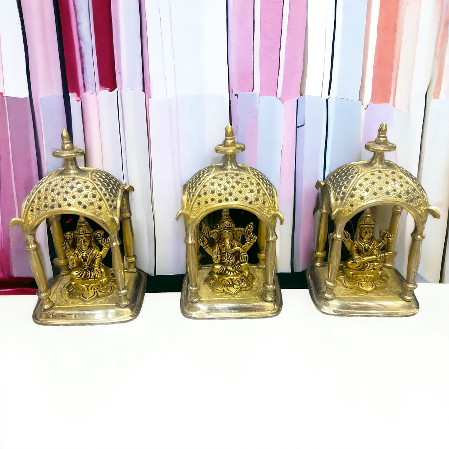 Solid Brass Lakshmi Ganesh Saraswati idol - 7 inches Nikuressence