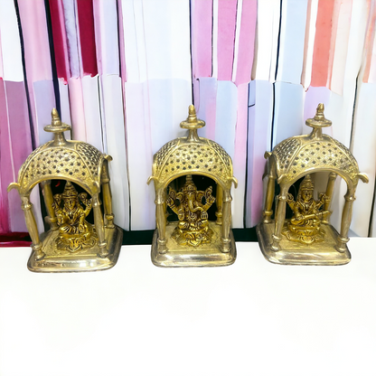 Solid Brass Lakshmi Ganesh Saraswati idol - 7 inches Nikuressence