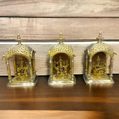 Solid Brass Lakshmi Ganesh Saraswati idol - 7 inches Nikuressence