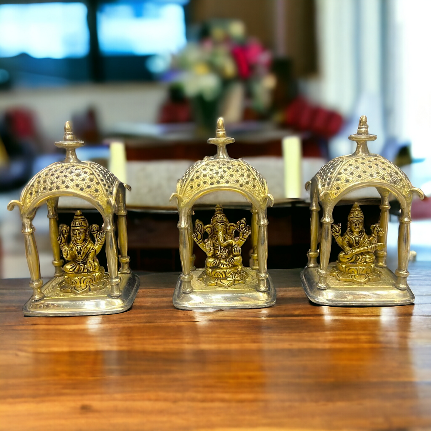 Solid Brass Lakshmi Ganesh Saraswati idol - 7 inches Nikuressence