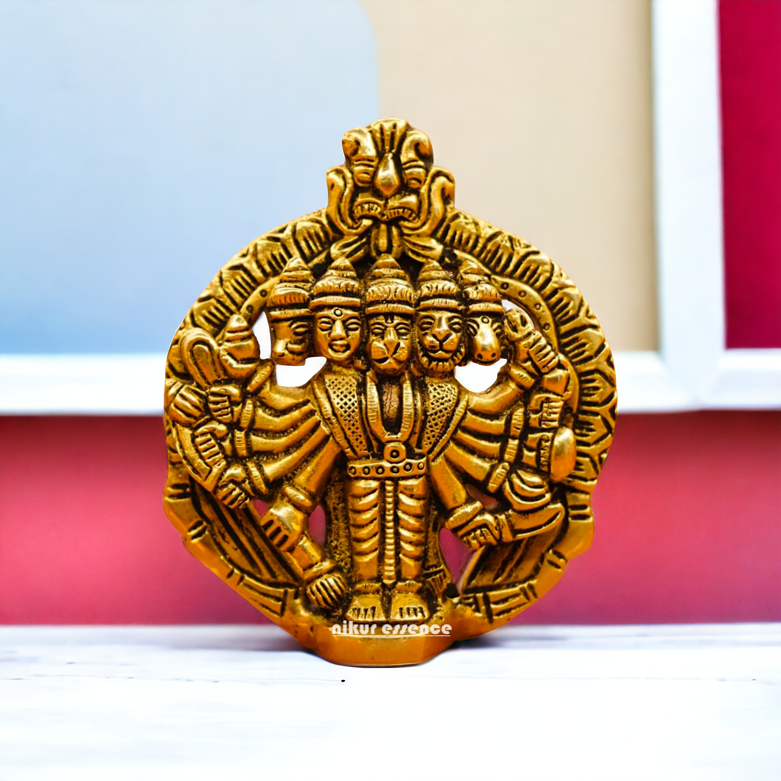 Antique Brass Panchmukhi Hanuman wall Hanging idol - 4 inches Nikuressence