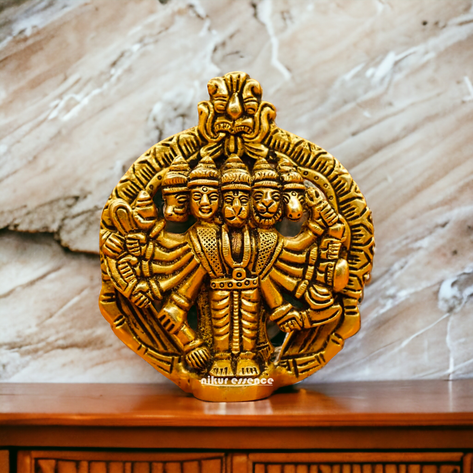 Antique Brass Panchmukhi Hanuman wall Hanging idol - 4 inches Nikuressence