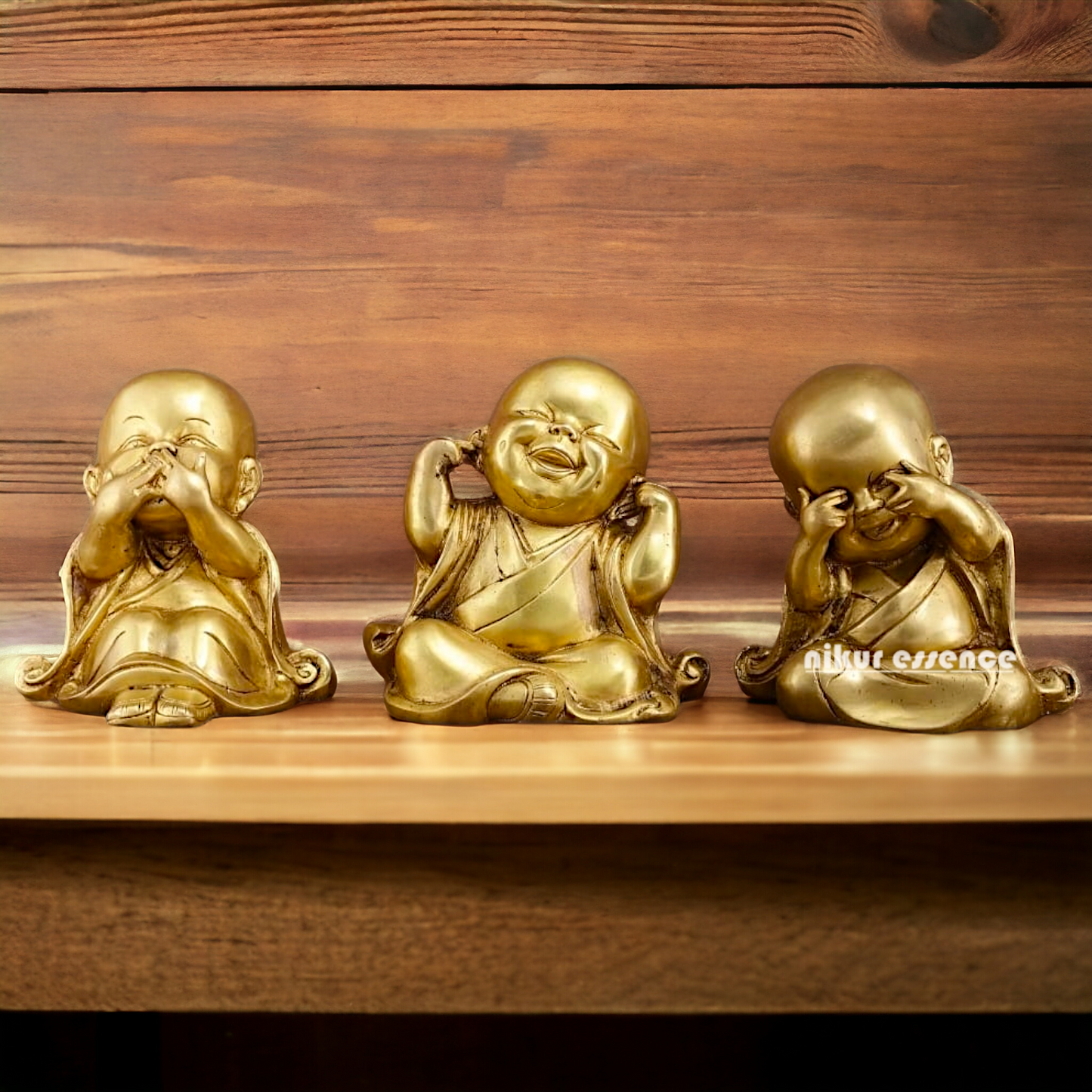 Solid Brass Baby Monk statue set - 7.5 inches Nikuressence