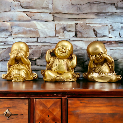 Solid Brass Baby Monk statue set - 7.5 inches Nikuressence