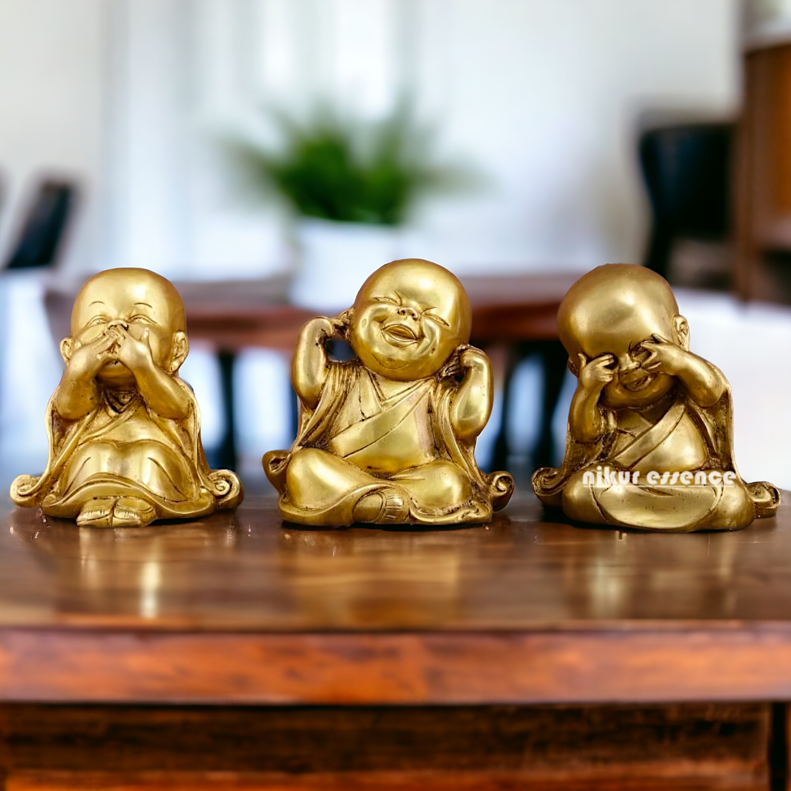 Solid Brass Baby Monk statue set - 7.5 inches Nikuressence