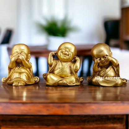 Solid Brass Baby Monk statue set - 7.5 inches Nikuressence