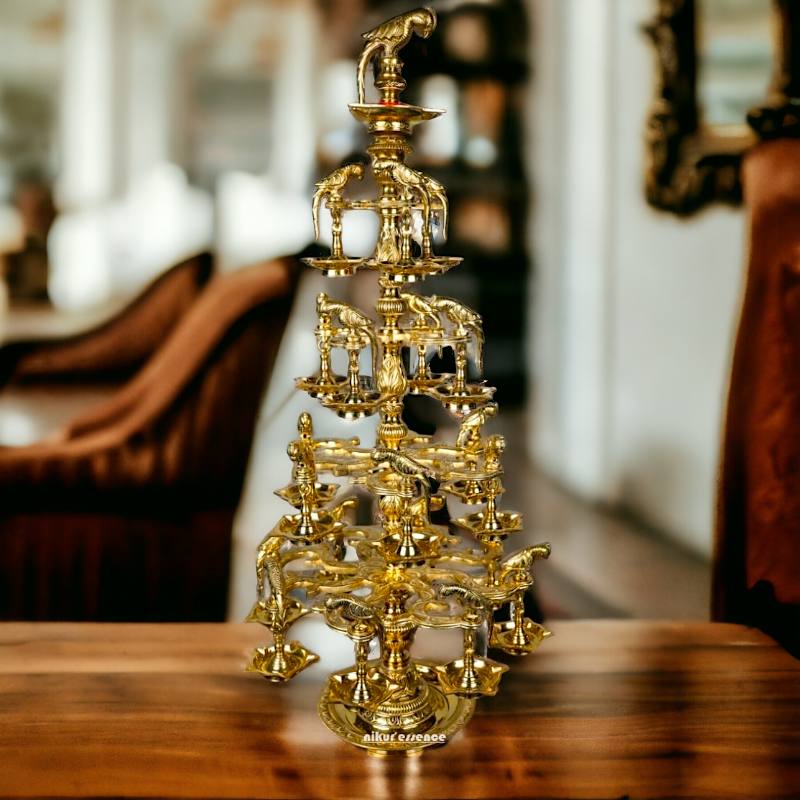 Large Peacock Diya Lamps Pure Brass - 36 inches Nikuressence