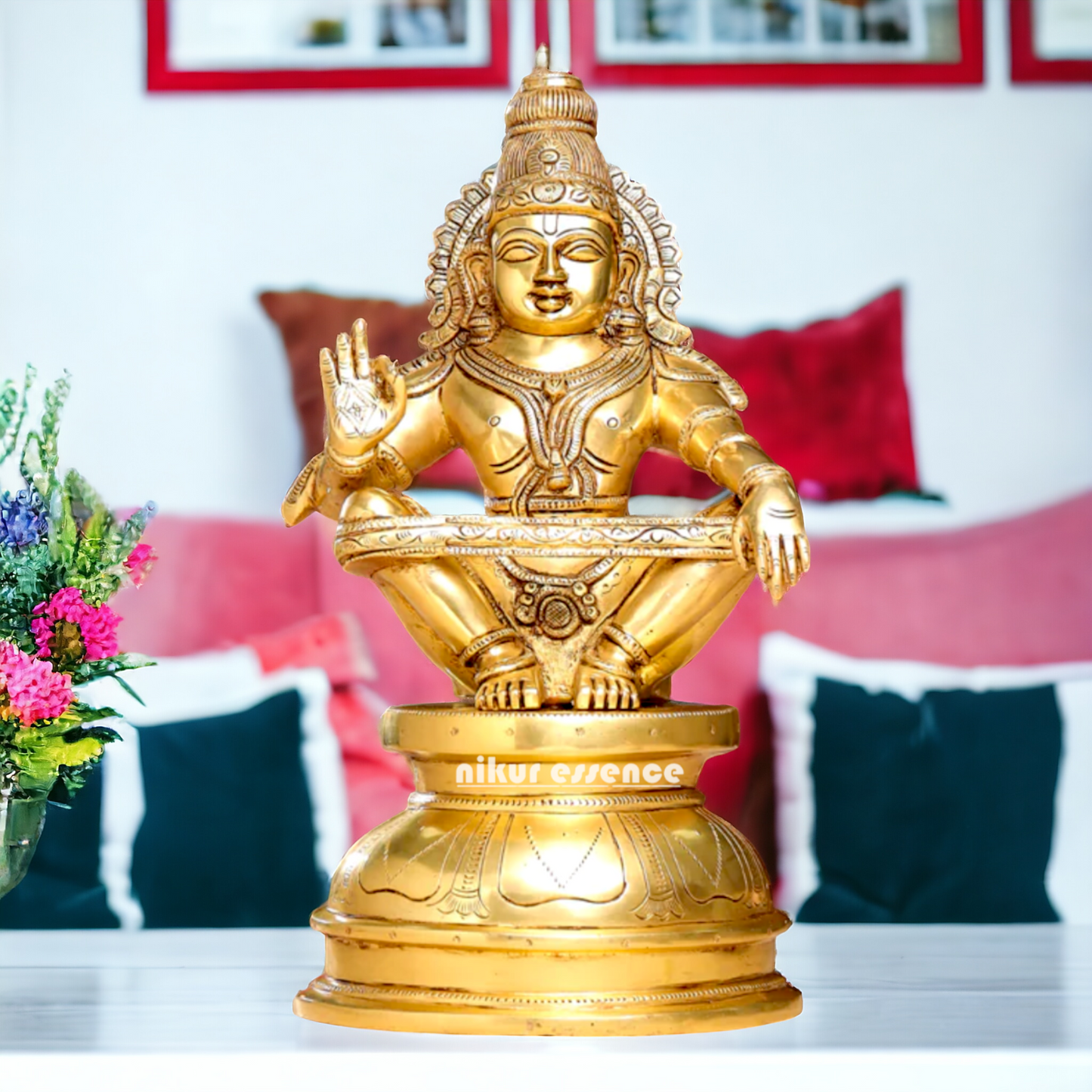 Pure Brass Ayyappa Ayyappan Swamy Murugan brass idol - 14 Inches Nikuressence