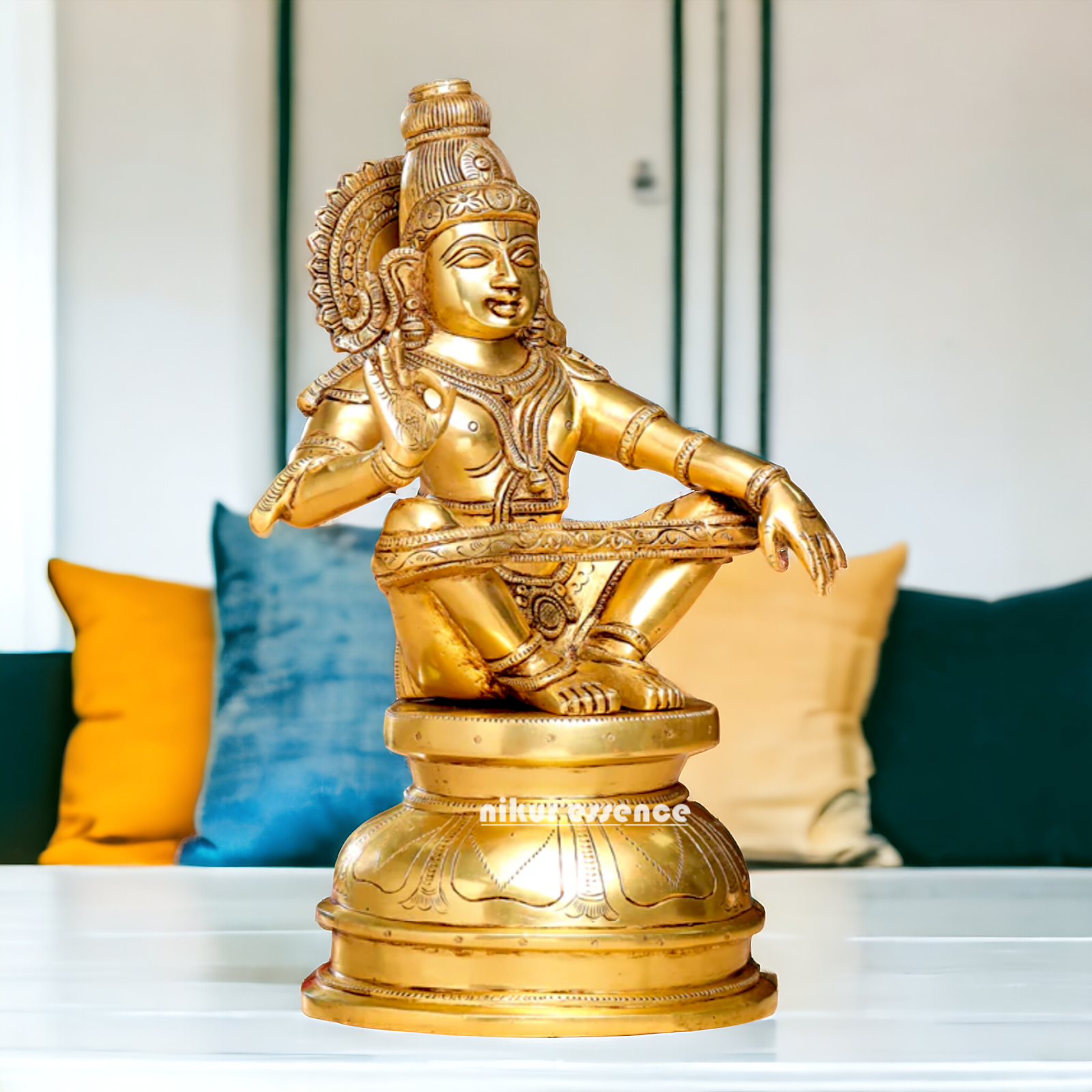 Pure Brass Ayyappa Ayyappan Swamy Murugan brass idol - 14 Inches Nikuressence