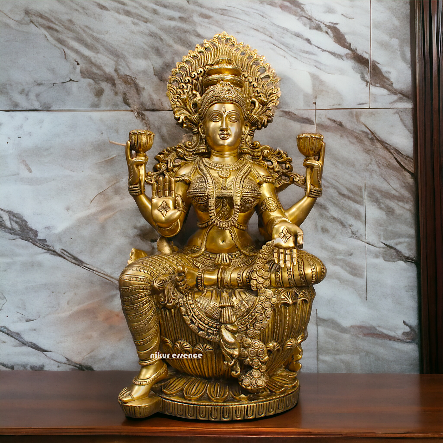 Goddess Lakshmi Maa Sitting on Lotus Solid brass idol - 25 inches Nikuressence