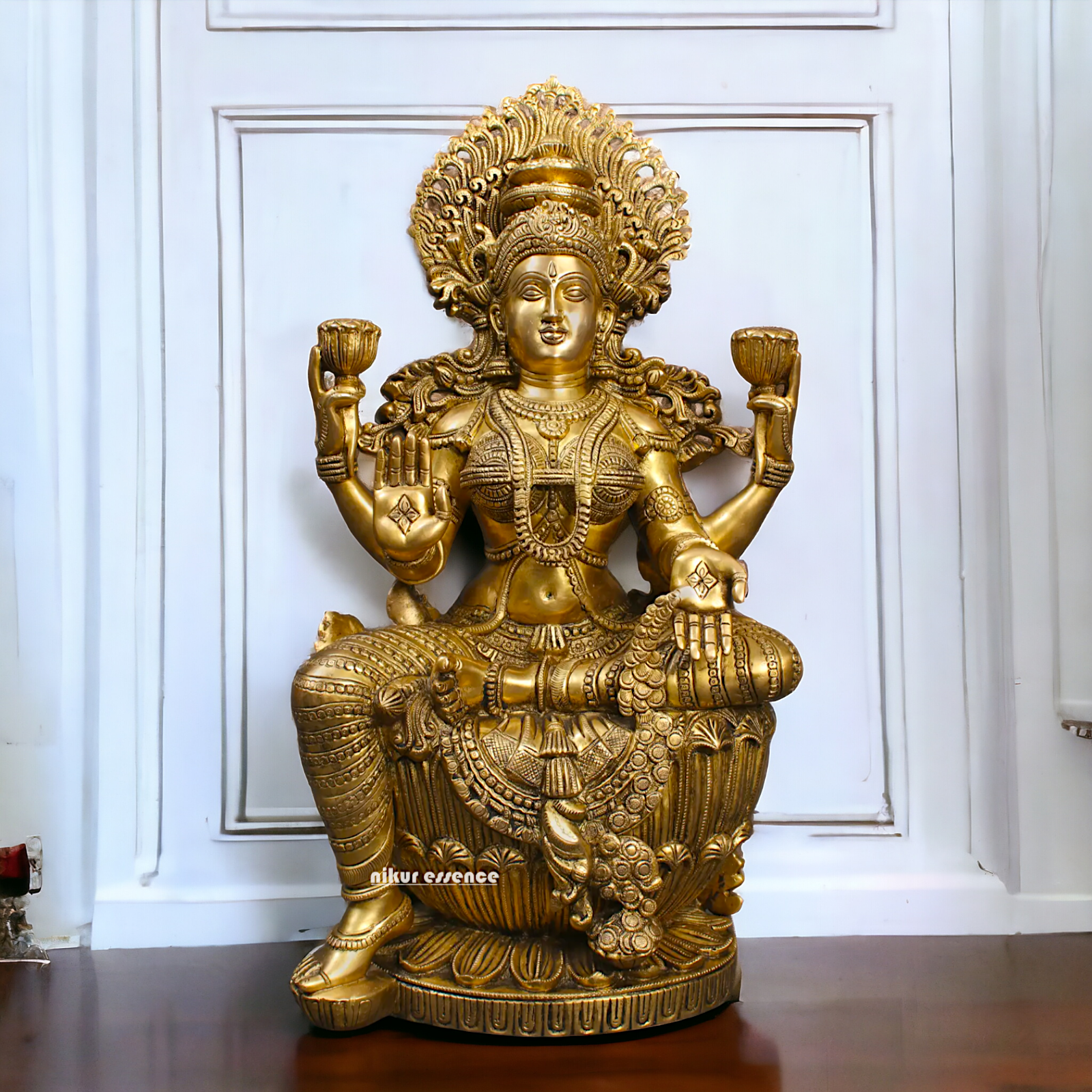 Goddess Lakshmi Maa Sitting on Lotus Solid brass idol - 25 inches Nikuressence