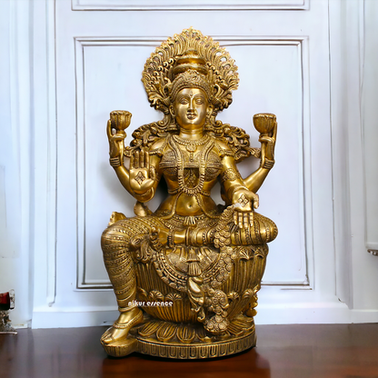 Goddess Lakshmi Maa Sitting on Lotus Solid brass idol - 25 inches Nikuressence