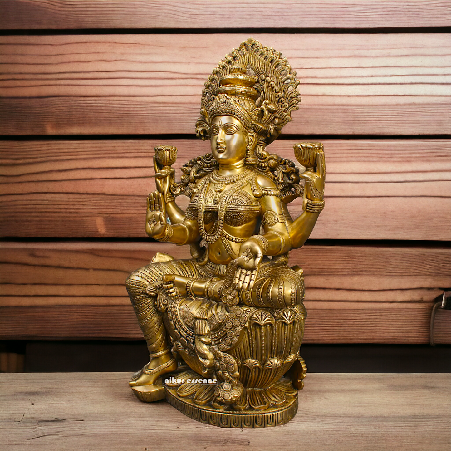 Goddess Lakshmi Maa Sitting on Lotus Solid brass idol - 25 inches Nikuressence