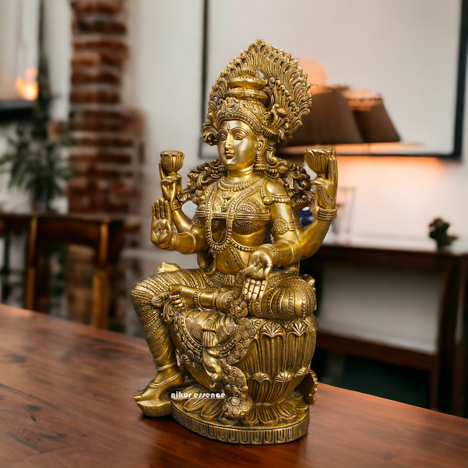 Goddess Lakshmi Maa Sitting on Lotus Solid brass idol - 25 inches Nikuressence
