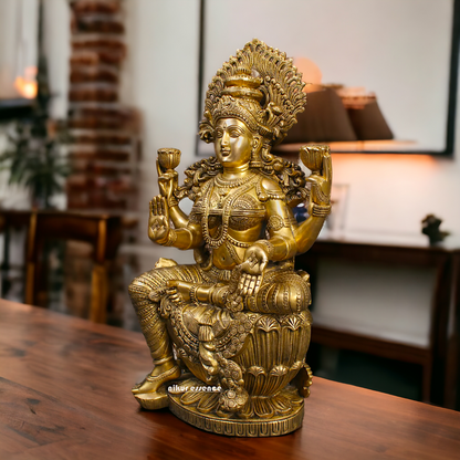 Goddess Lakshmi Maa Sitting on Lotus Solid brass idol - 25 inches Nikuressence