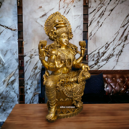 Goddess Lakshmi Maa Sitting on Lotus Solid brass idol - 25 inches Nikuressence