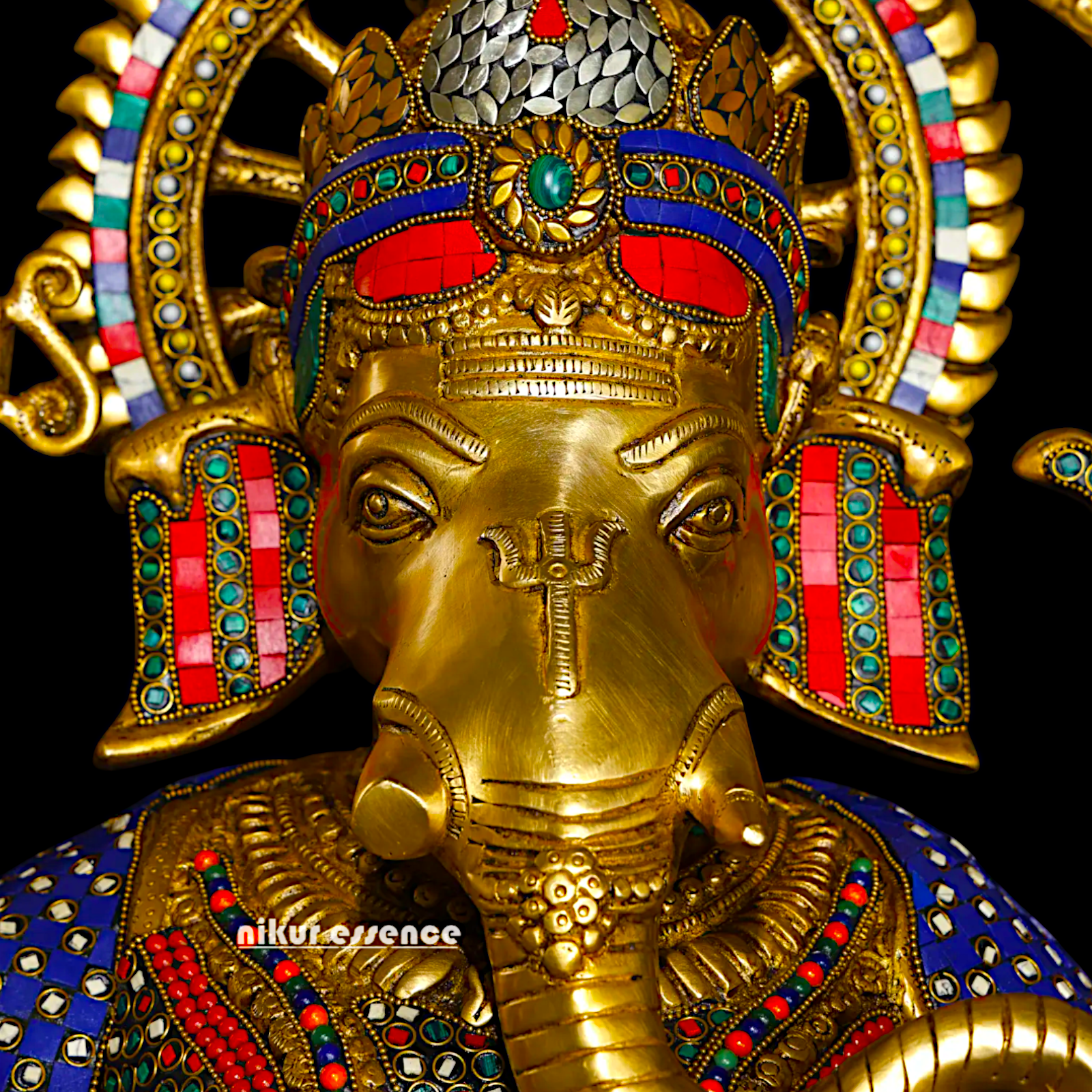 Brass Ganesha Seated on Singhasan with Stone Work idol - 46 inches Nikuressence