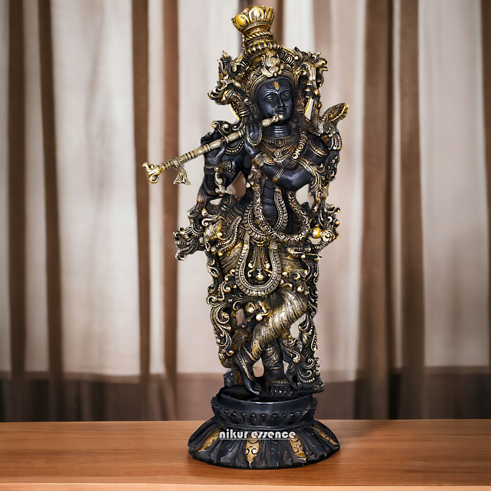 Big Krishna Murli with Playing Flute Brass idol - 26 inches Nikuressence