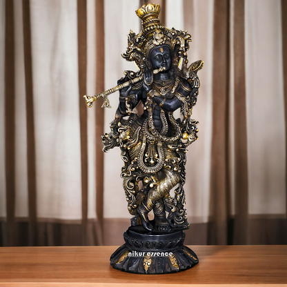 Big Krishna Murli with Playing Flute Brass idol - 26 inches Nikuressence