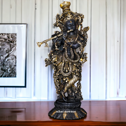 Big Krishna Murli with Playing Flute Brass idol - 26 inches Nikuressence