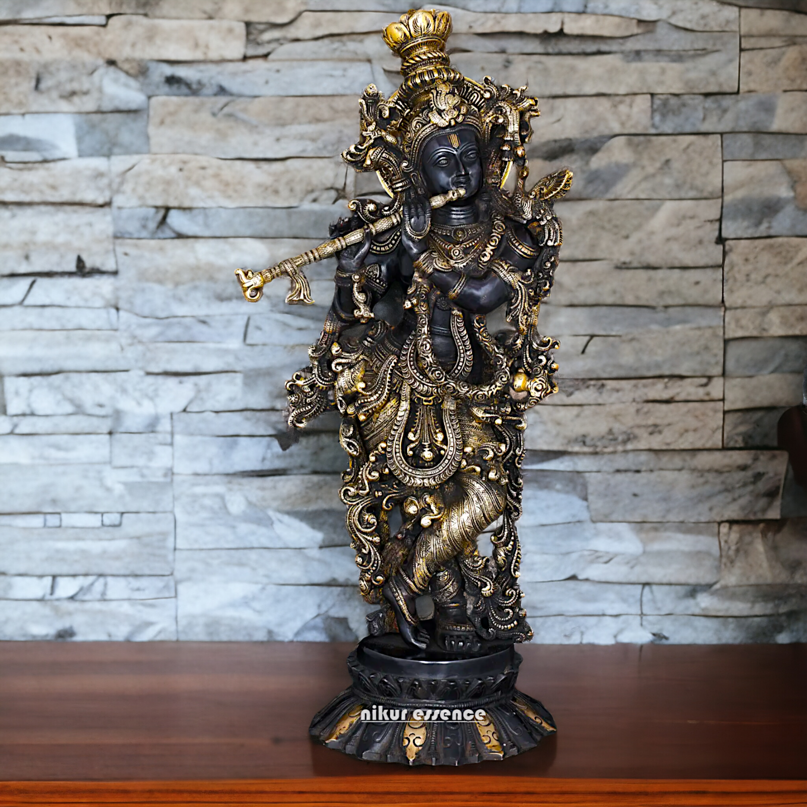 Big Krishna Murli with Playing Flute Brass idol - 26 inches Nikuressence