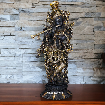 Big Krishna Murli with Playing Flute Brass idol - 26 inches Nikuressence