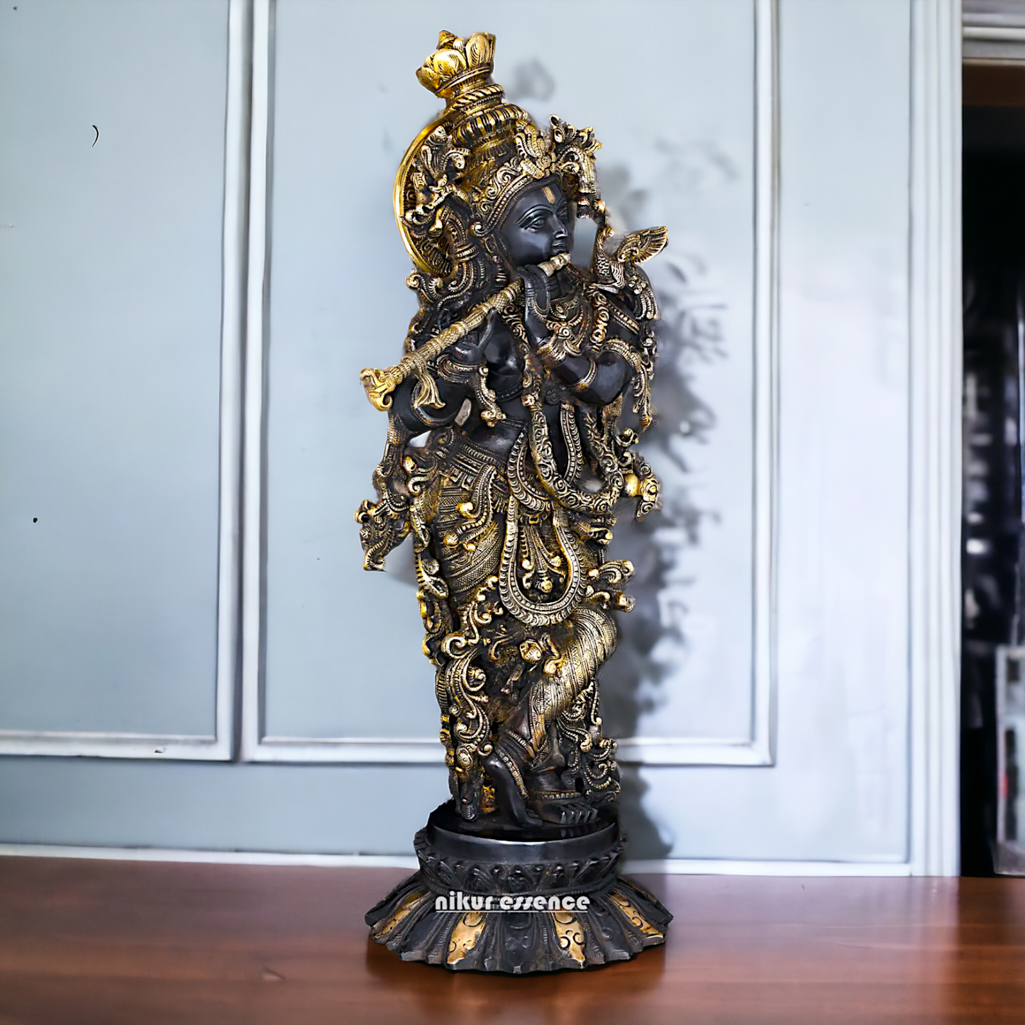 Big Krishna Murli with Playing Flute Brass idol - 26 inches Nikuressence
