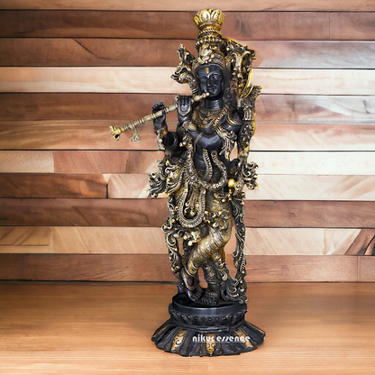 Big Krishna Murli with Playing Flute Brass idol - 26 inches Nikuressence