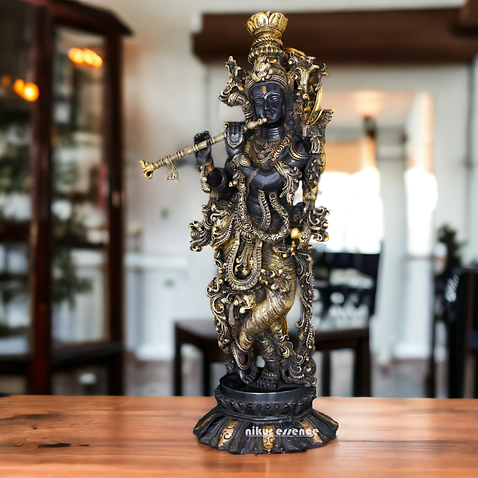 Big Krishna Murli with Playing Flute Brass idol - 26 inches Nikuressence