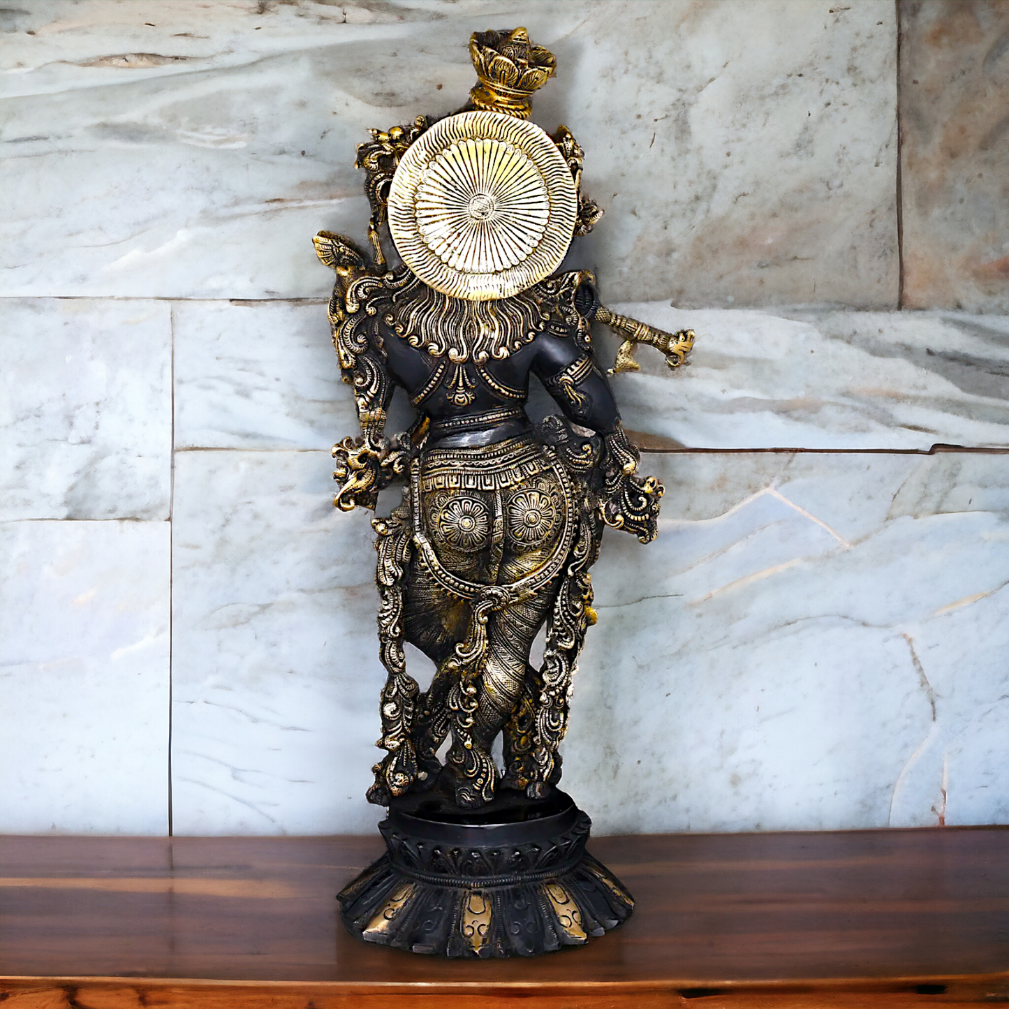 Big Krishna Murli with Playing Flute Brass idol - 26 inches Nikuressence