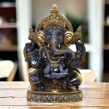 Big Ganesha Vinayaka Sitting Brass idol - 19 inches Nikuressence