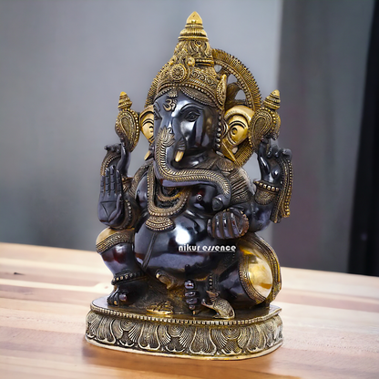 Big Ganesha Vinayaka Sitting Brass idol - 19 inches Nikuressence