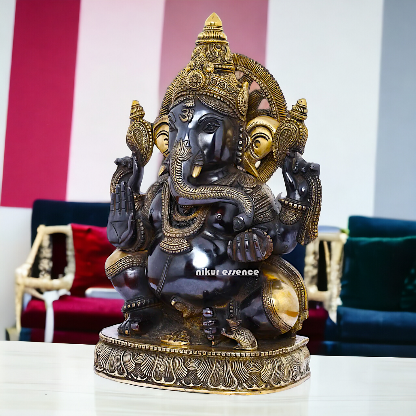 Big Ganesha Vinayaka Sitting Brass idol - 19 inches Nikuressence