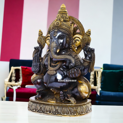 Big Ganesha Vinayaka Sitting Brass idol - 19 inches Nikuressence