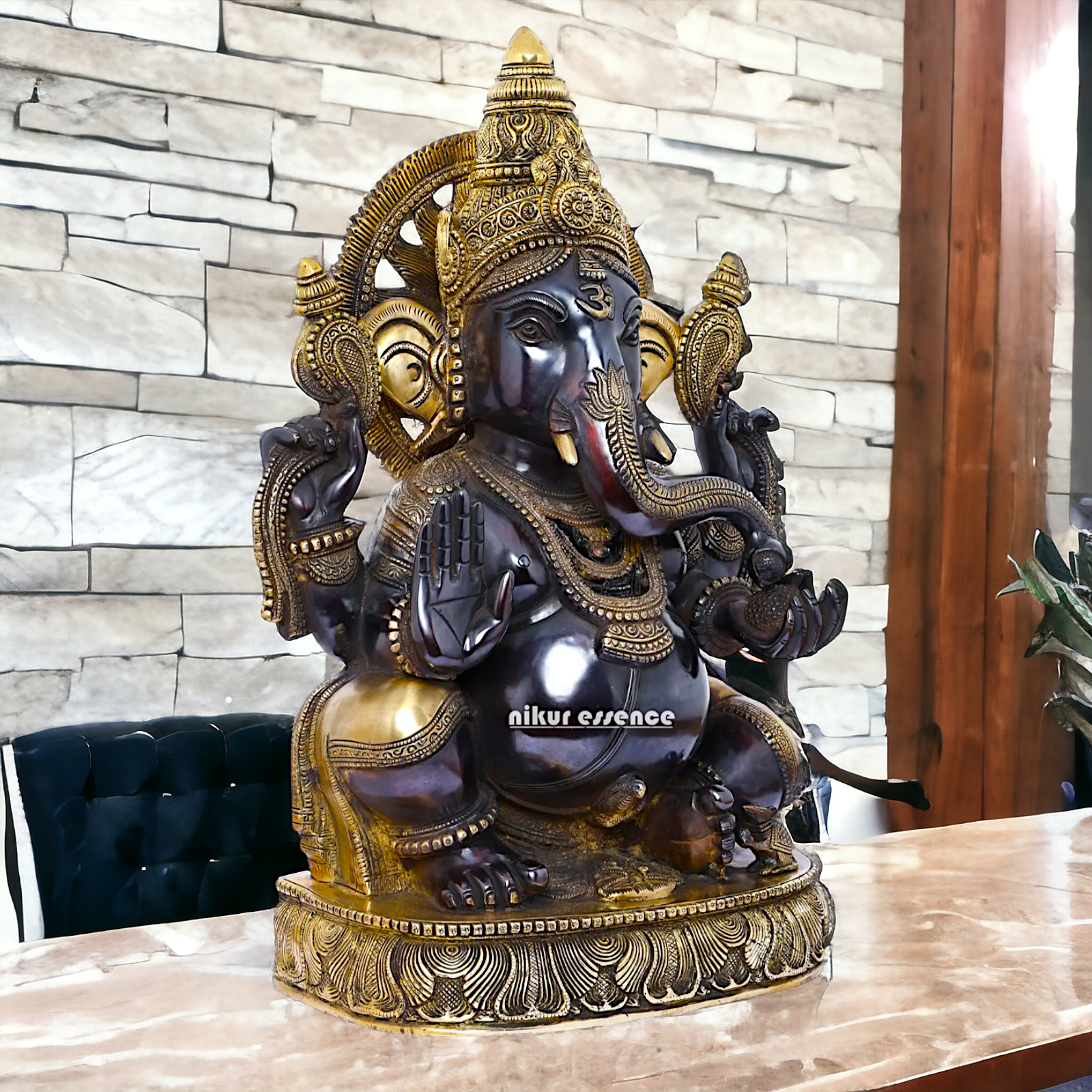 Big Ganesha Vinayaka Sitting Brass idol - 19 inches Nikuressence