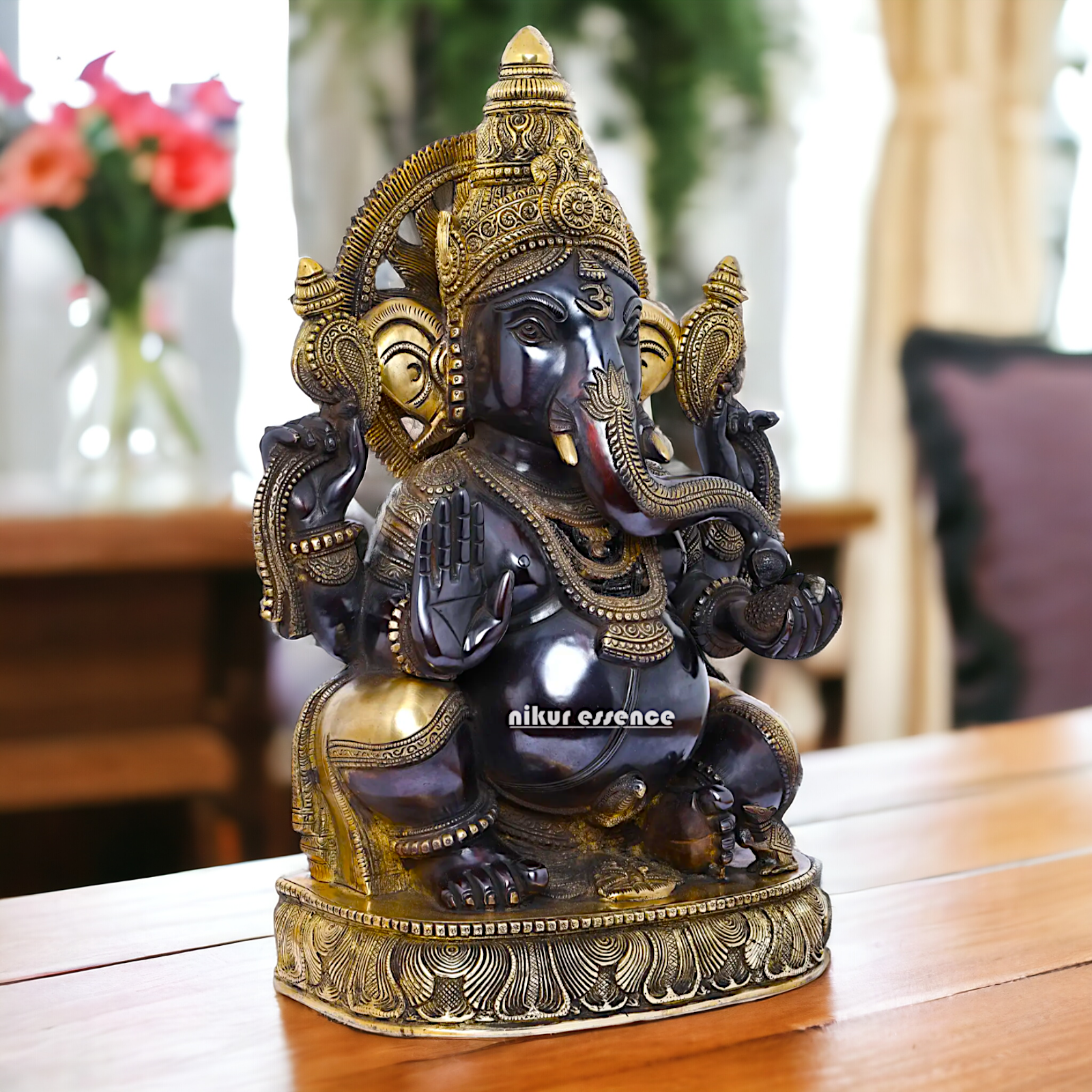 Big Ganesha Vinayaka Sitting Brass idol - 19 inches Nikuressence