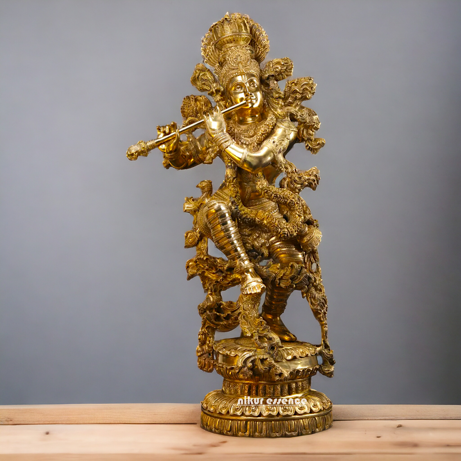 Lord Krishna Standing Playing Flute Solid Brass statue - 43 inches Nikuressence