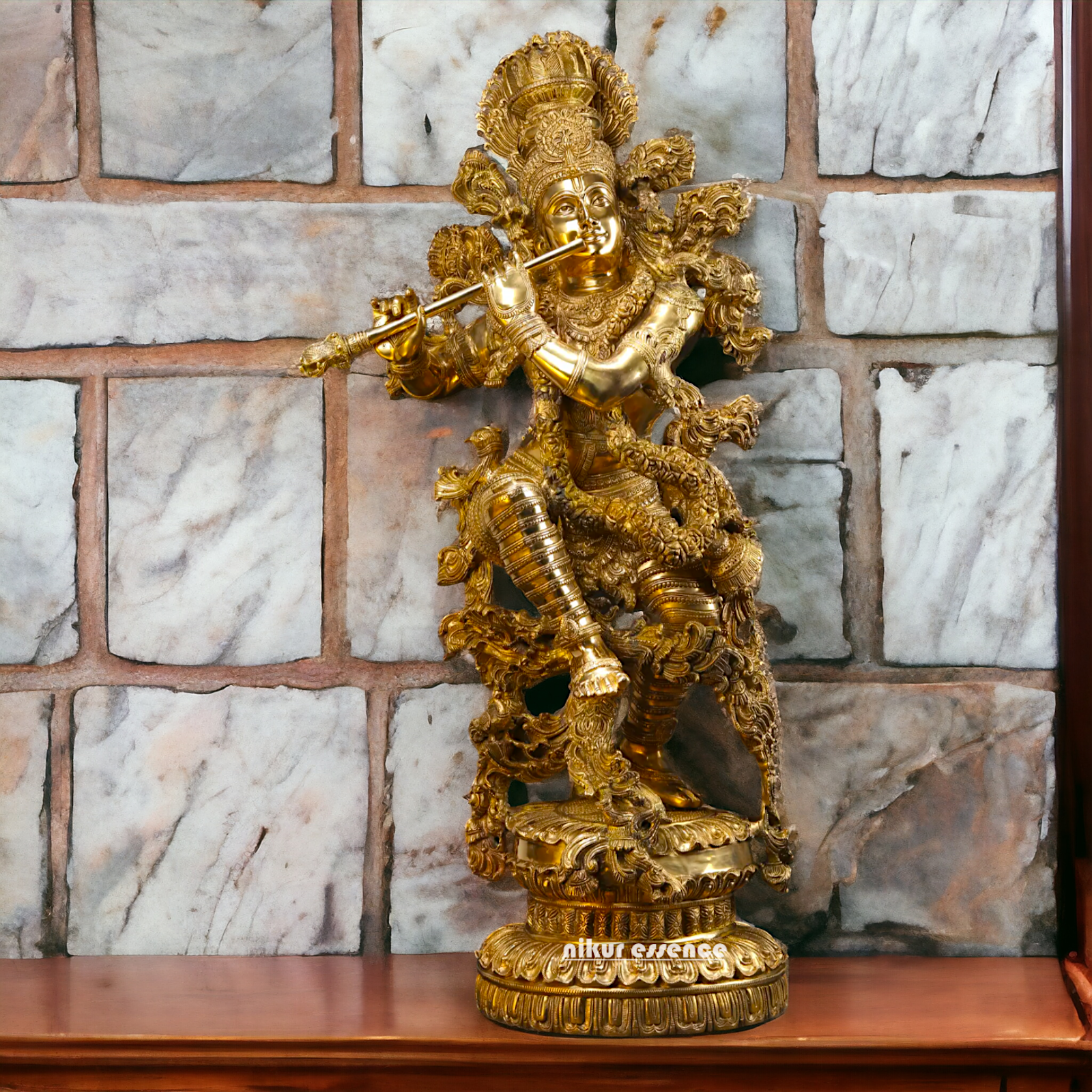 Lord Krishna Standing Playing Flute Solid Brass statue - 43 inches Nikuressence