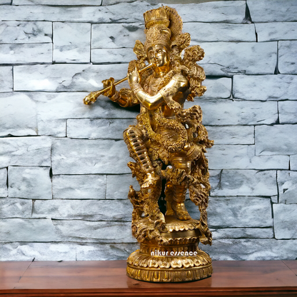 Lord Krishna Standing Playing Flute Solid Brass statue - 43 inches Nikuressence