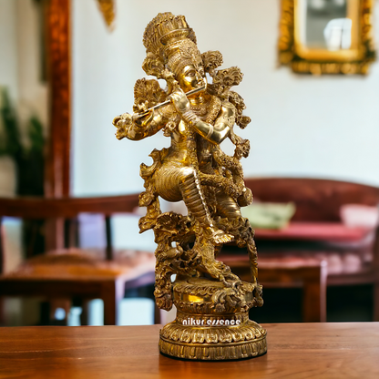 Lord Krishna Standing Playing Flute Solid Brass statue - 43 inches Nikuressence