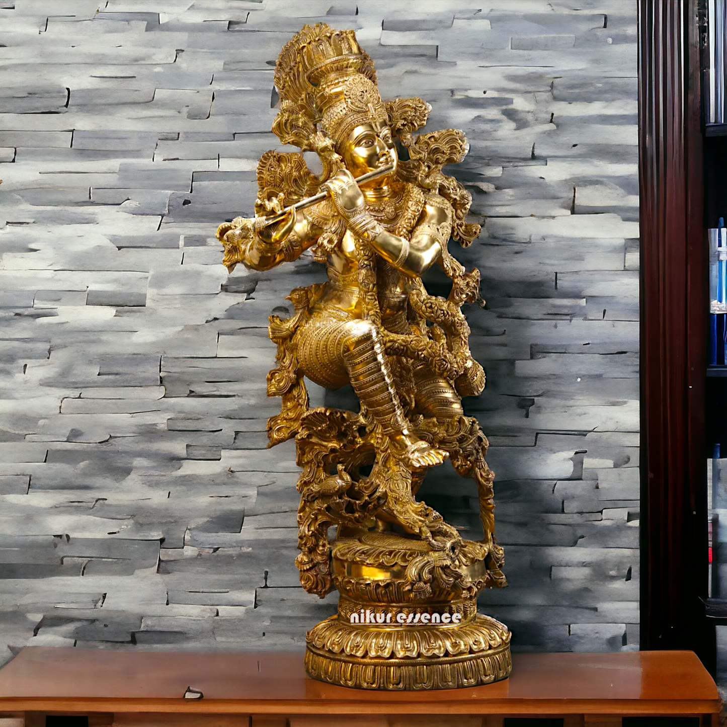 Lord Krishna Standing Playing Flute Solid Brass statue - 43 inches Nikuressence