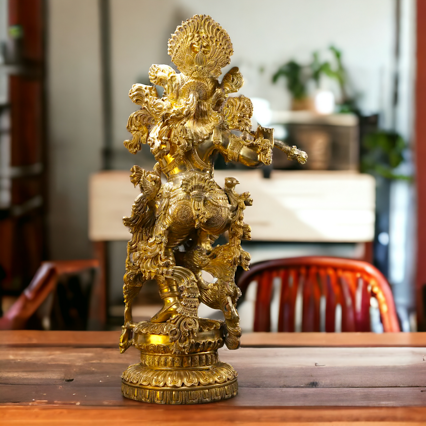 Lord Krishna Standing Playing Flute Solid Brass statue - 43 inches Nikuressence