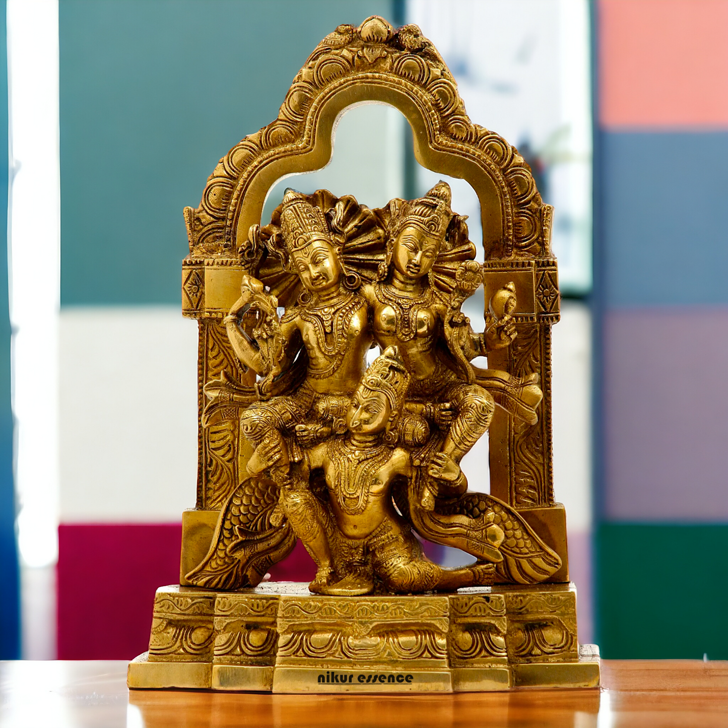 Buy Lakshmi Narayana with Garuda solid Brass statue - 12 inches Nikuressence