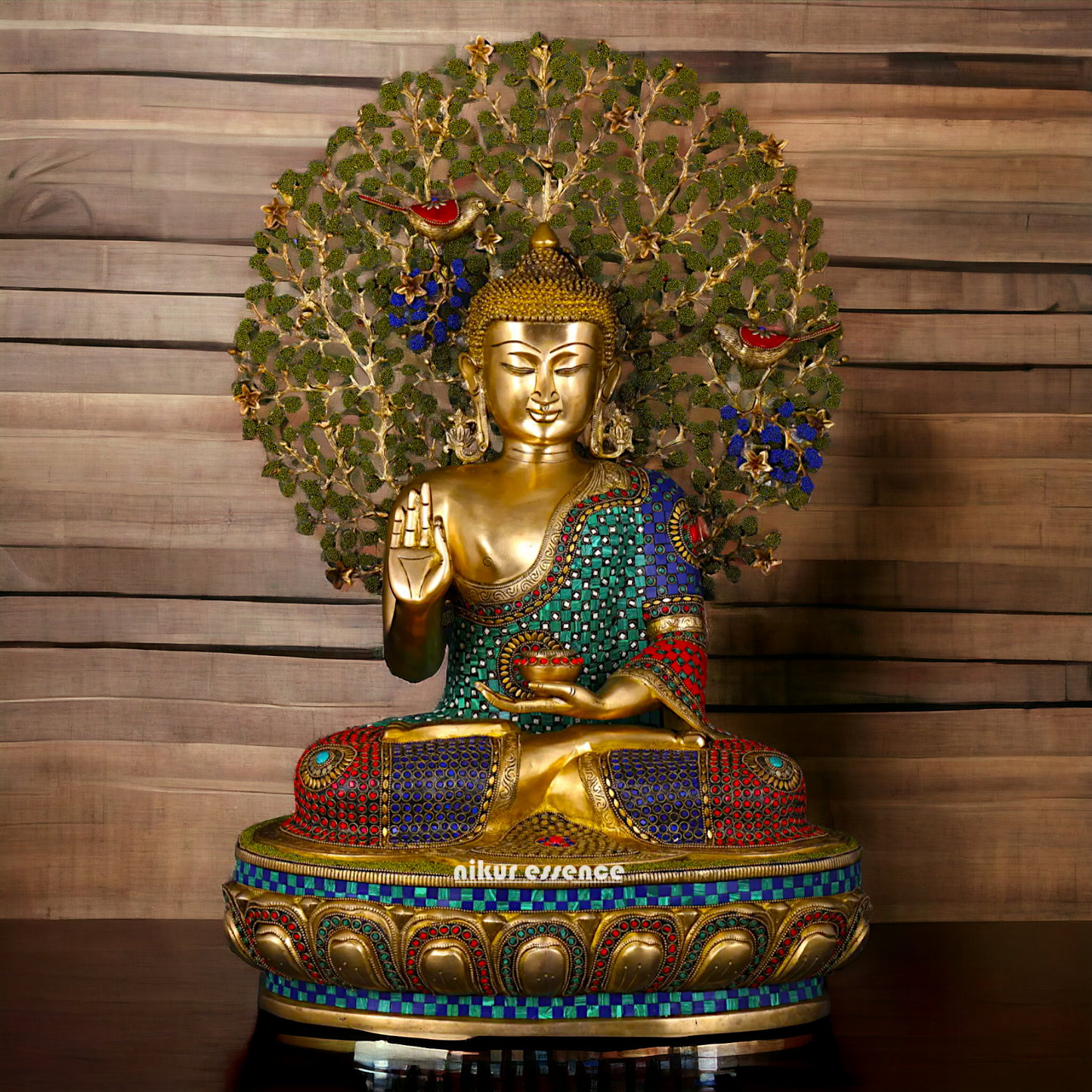 Big Buddha Sitting meditation Brass statue with Stone Work - 28 inches Nikuressence